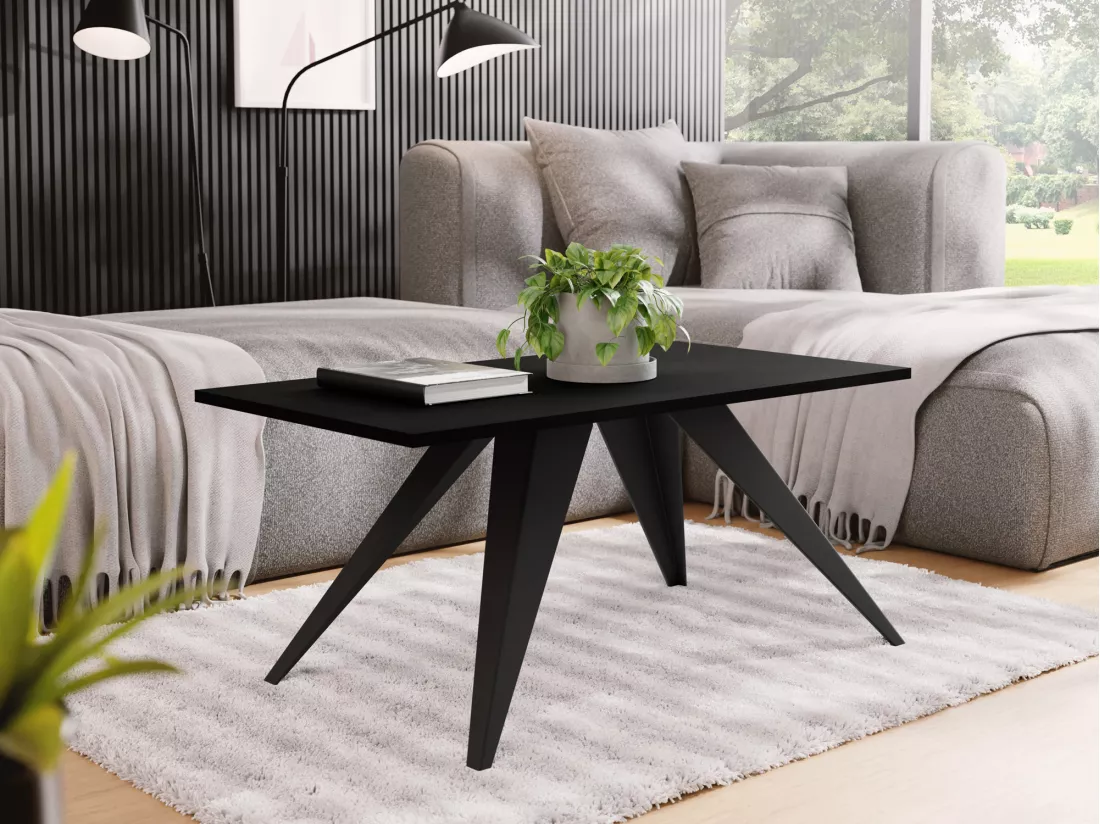 Wfl Group Table Basse Vance 120 X 60 Cm, Table De Salon Rectangulaire, Style Industriel, Piètement Métal Noir, Meuble De Salon Moderne - Noir