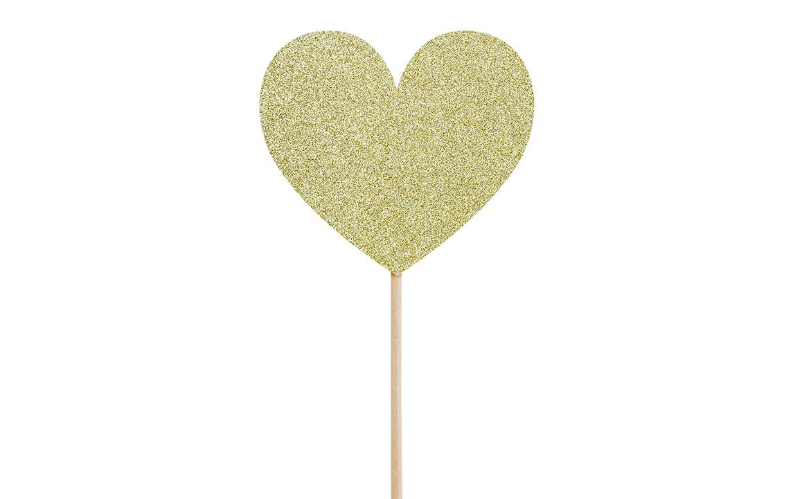 Kuchen-Topper Herzen 11 cm, 6 Stück, GoldCake Topper – Kuchenstecker für die Hochzeitstorte oder als Kuchendekoration für die Verlobungsfeier