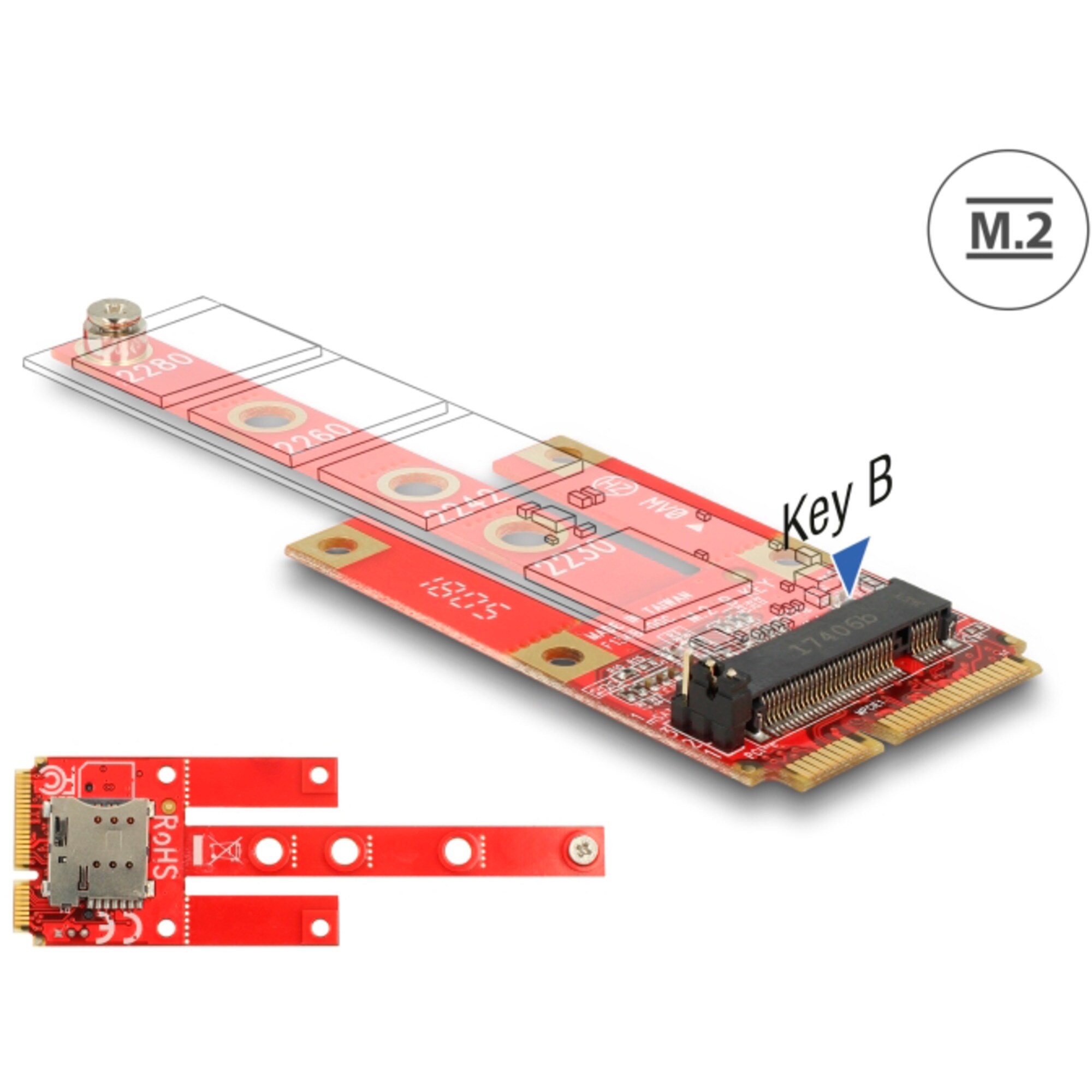 DeLOCK Schnittstellenkarte Konverter Mini PCIe > M.2 Key B Slot + Micro SIM Slot