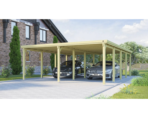 Dubbele carport weka 618 maat 3 PVC dak 576 x 784 cm drukgeïmpregneerd