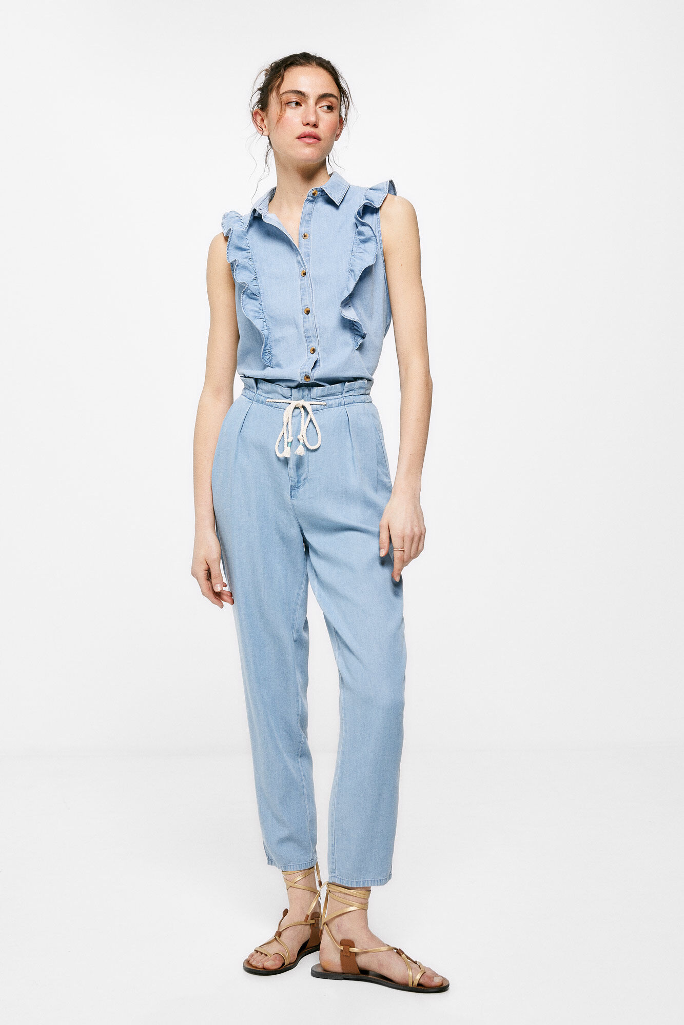 Calça Paperbag Tencel - Azul Médio