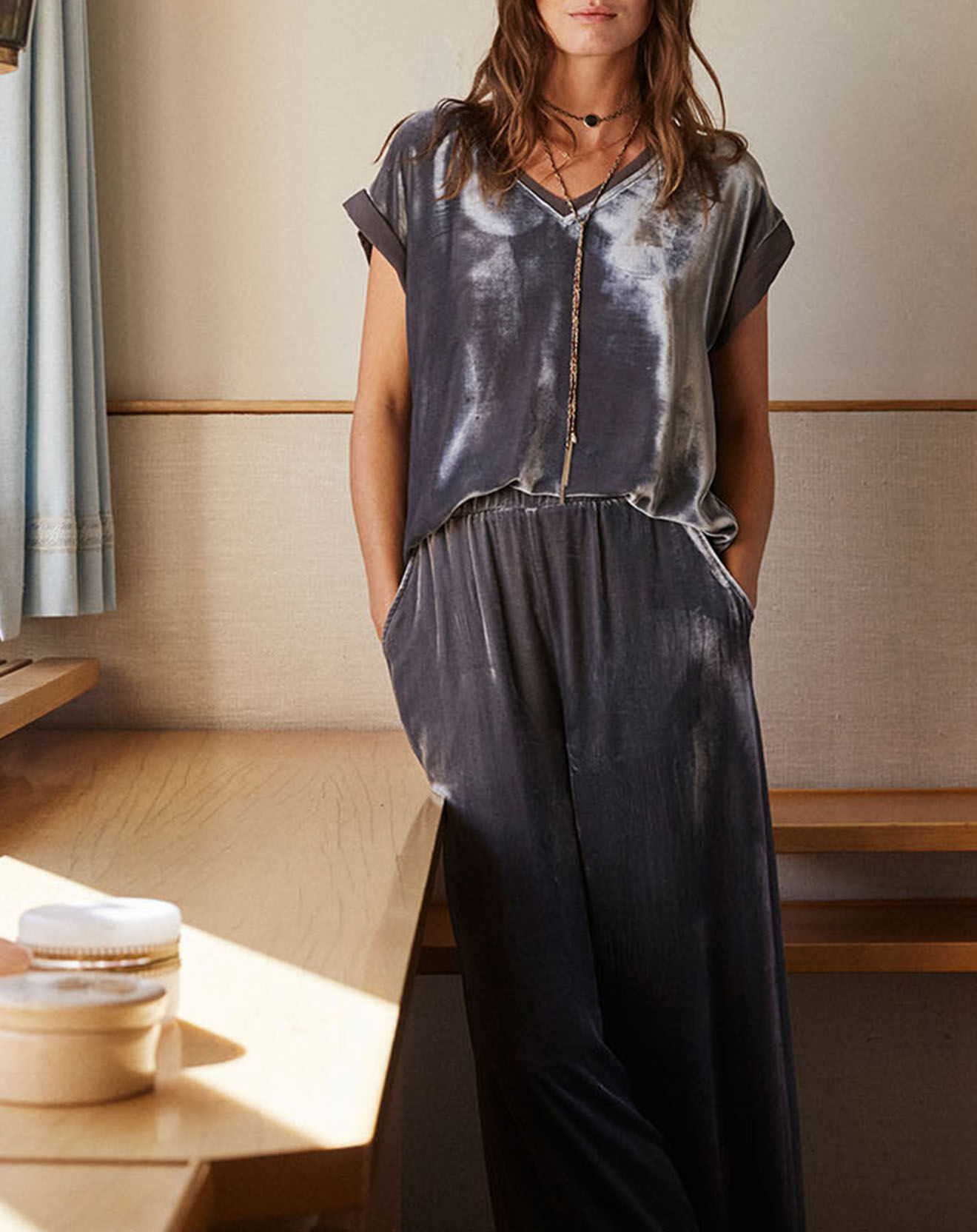 Lauren Vidal Top en Velours Basal gris