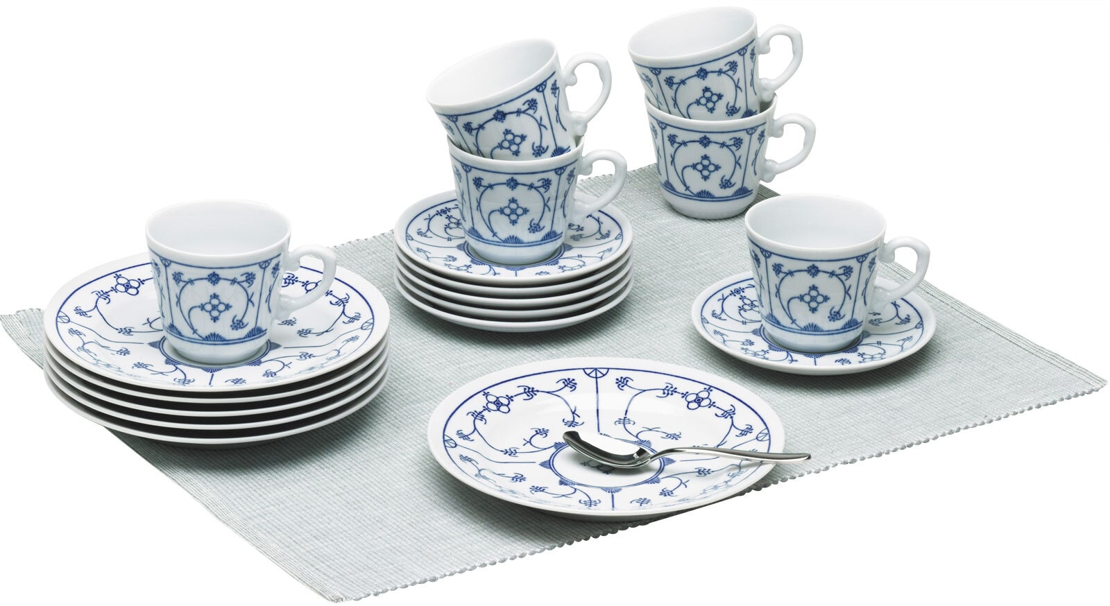 KAHLA Kaffeeservice TRADITION Blau Saks 18-teilig Porzellan weiß/blau Porzellan