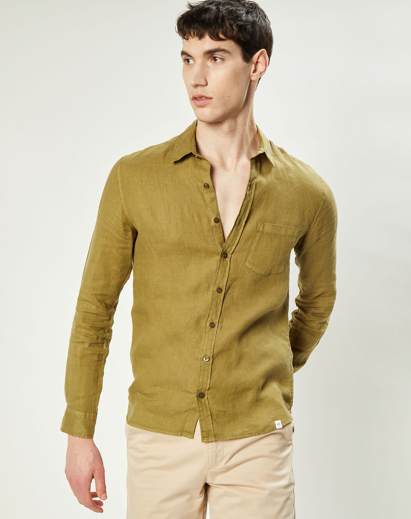 Harris Wilson Chemise slim 100% Lin Efesio militaire