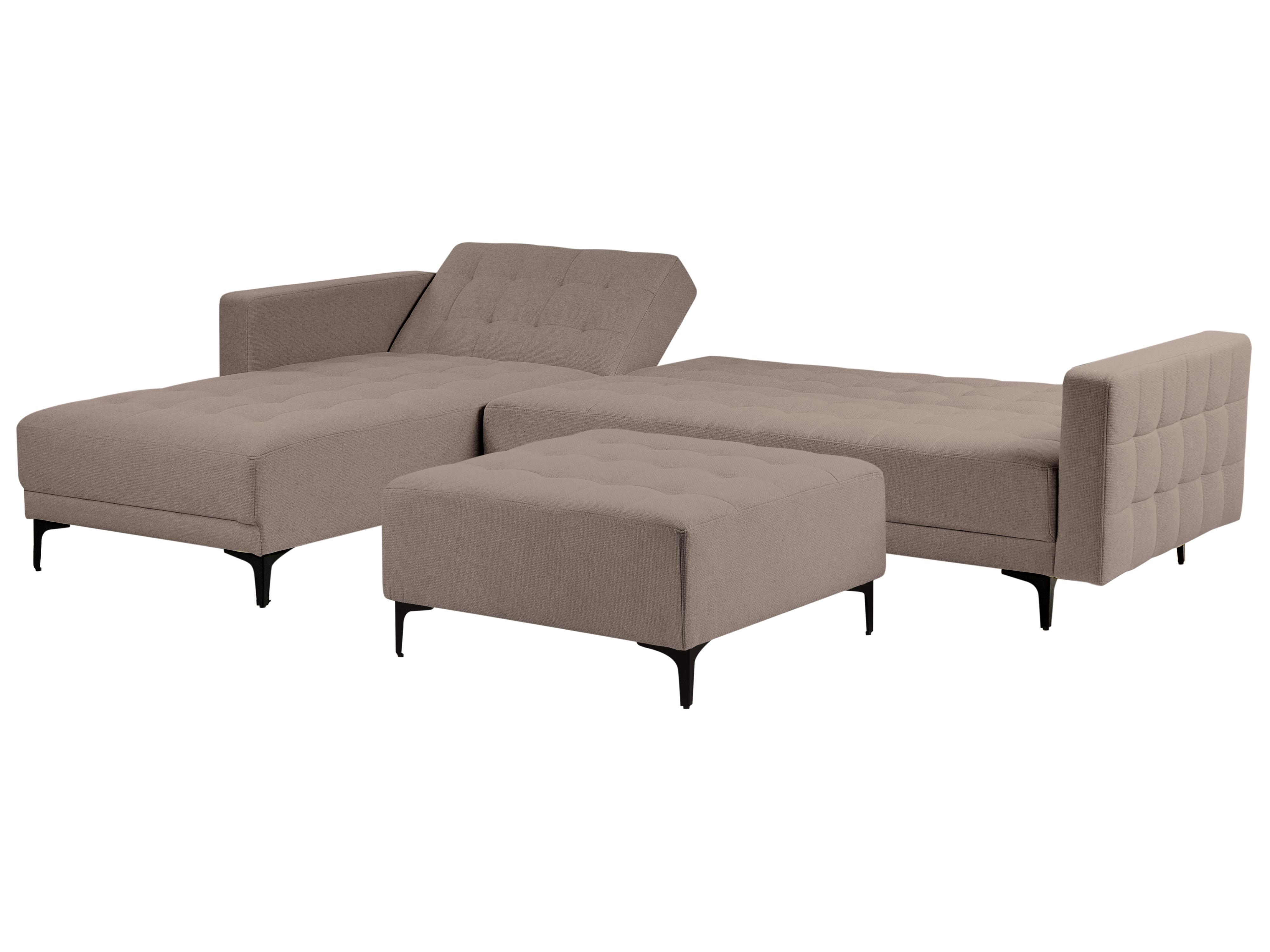 Modulaire hoekslaapbank 4-zits ABERDEEN Stof Taupe met ottomaan rechtszijdig
