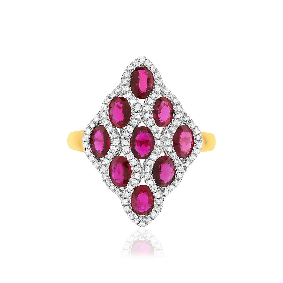 Bague 2 ors 750 losange rubis et diamants