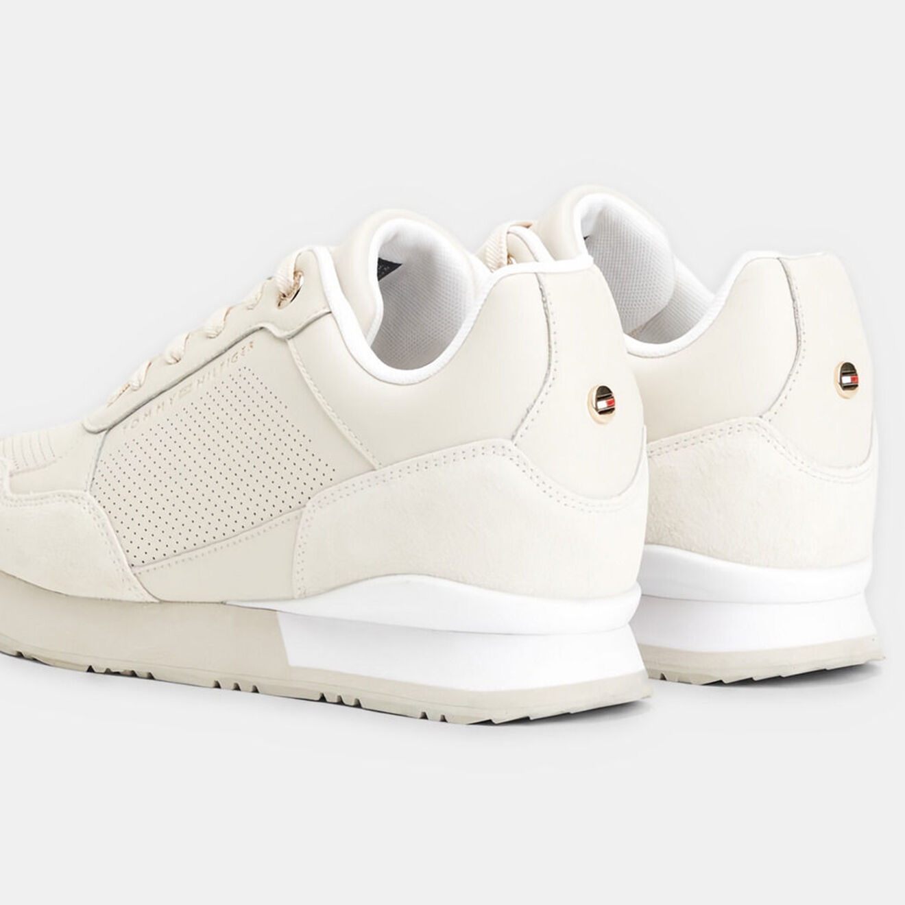 Tommy Hilfiger Baskets running en Cuir Knitted Wedge beige clair