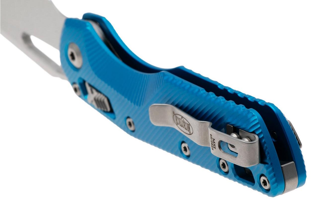 Microtech MSI Standard Issue 210-11FLBL, Stonewashed M390MK, Fluted Blue Aluminum, partly serrated zakmes