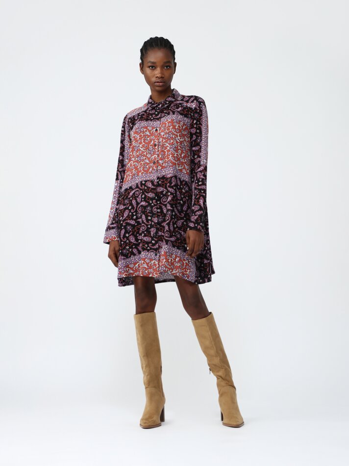 Vestido camisa estampado - Preto/laranja