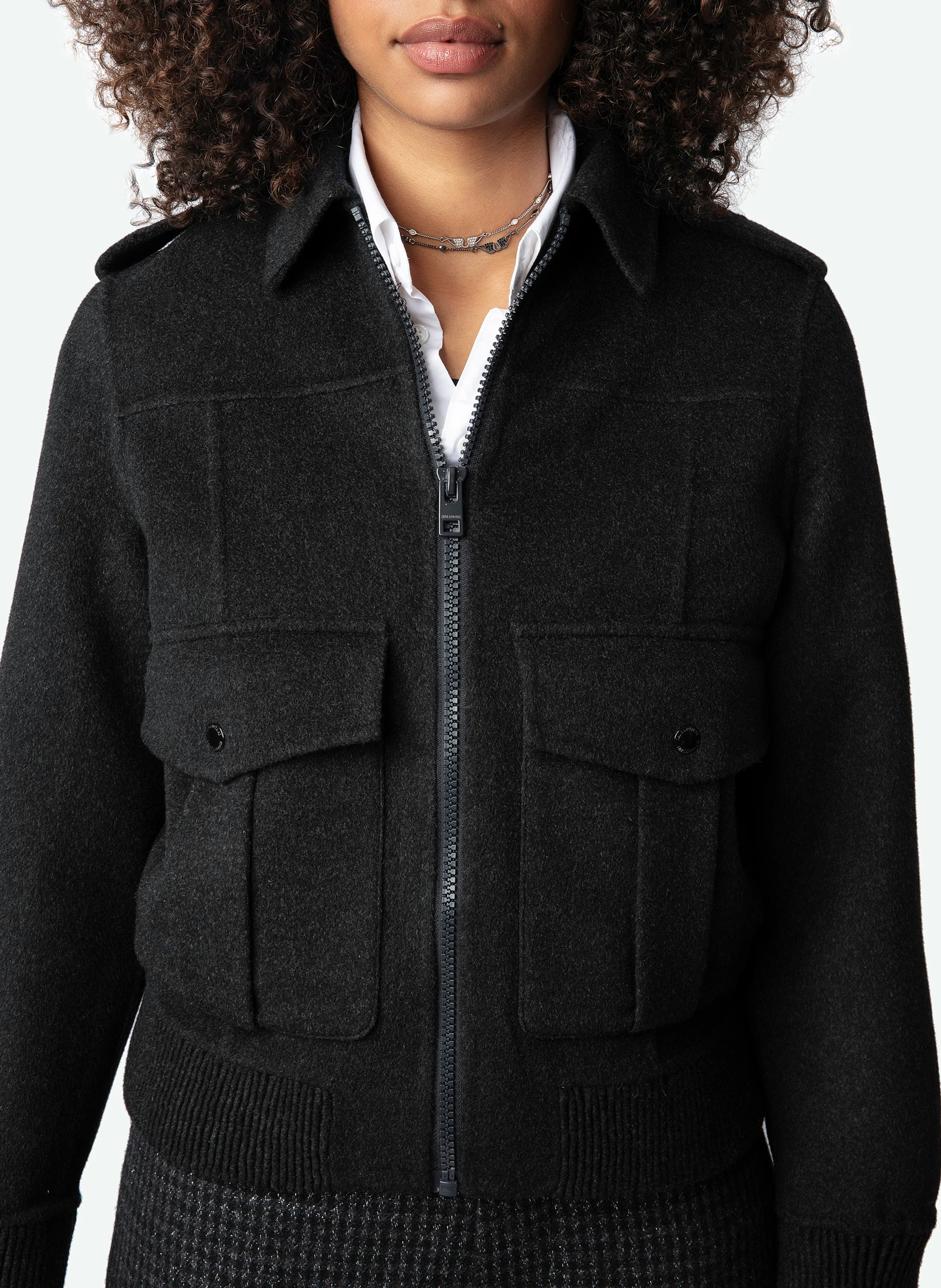 LUKA - Blouson droit en laine et cachemire | Gris