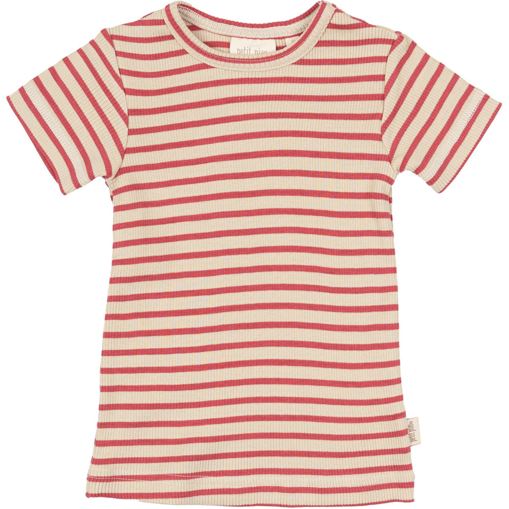 Køb Petit Piao Light Berry/Dark Off White T-shirt S/S Modal Striped