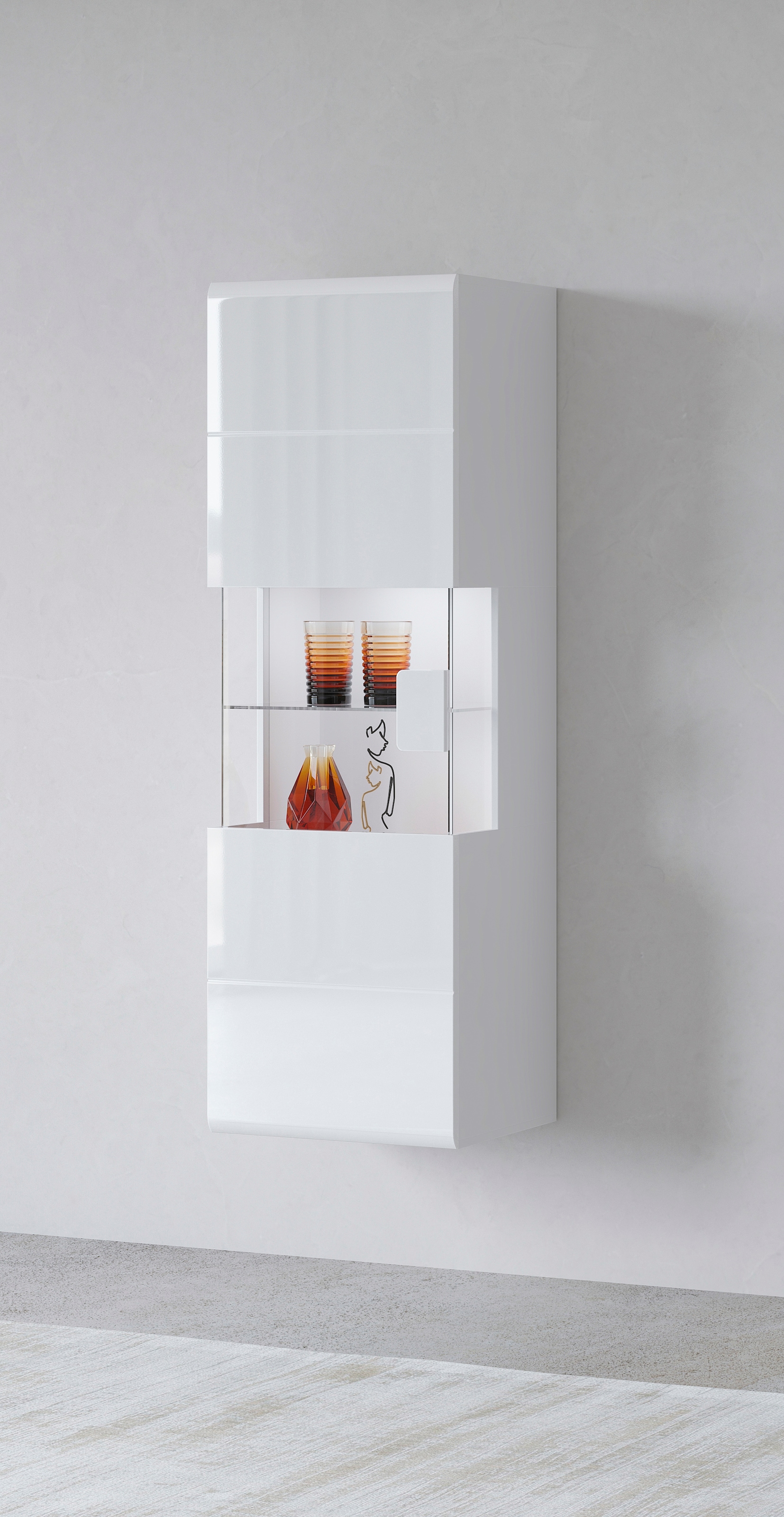 INOSIGN Hängevitrine »Toledo,Höhe 159 cm trendige Glasvitrine mit dekorative MDF-Front« Vitrine mit Glasfront, ohne Beleuchtung, viel Stauraum, hochglanz