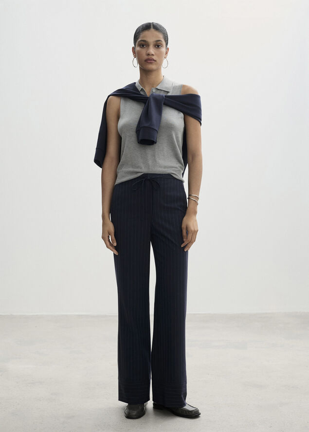 MANGO Chalk-stripe straight trousers Navy
