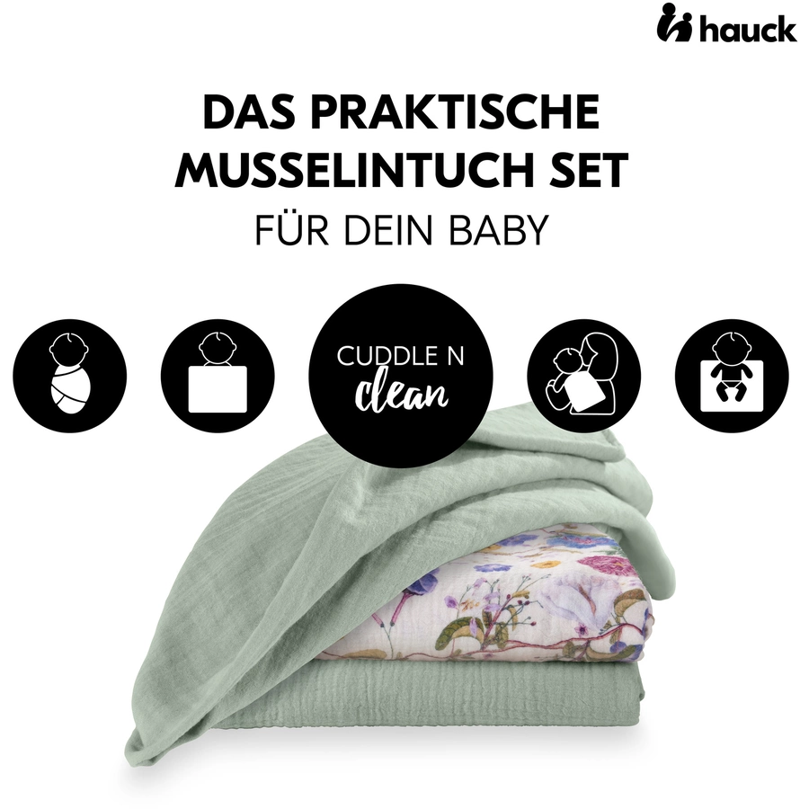 hauck Spucktücher Cuddle N Clean 3er Set SageBeige Floral