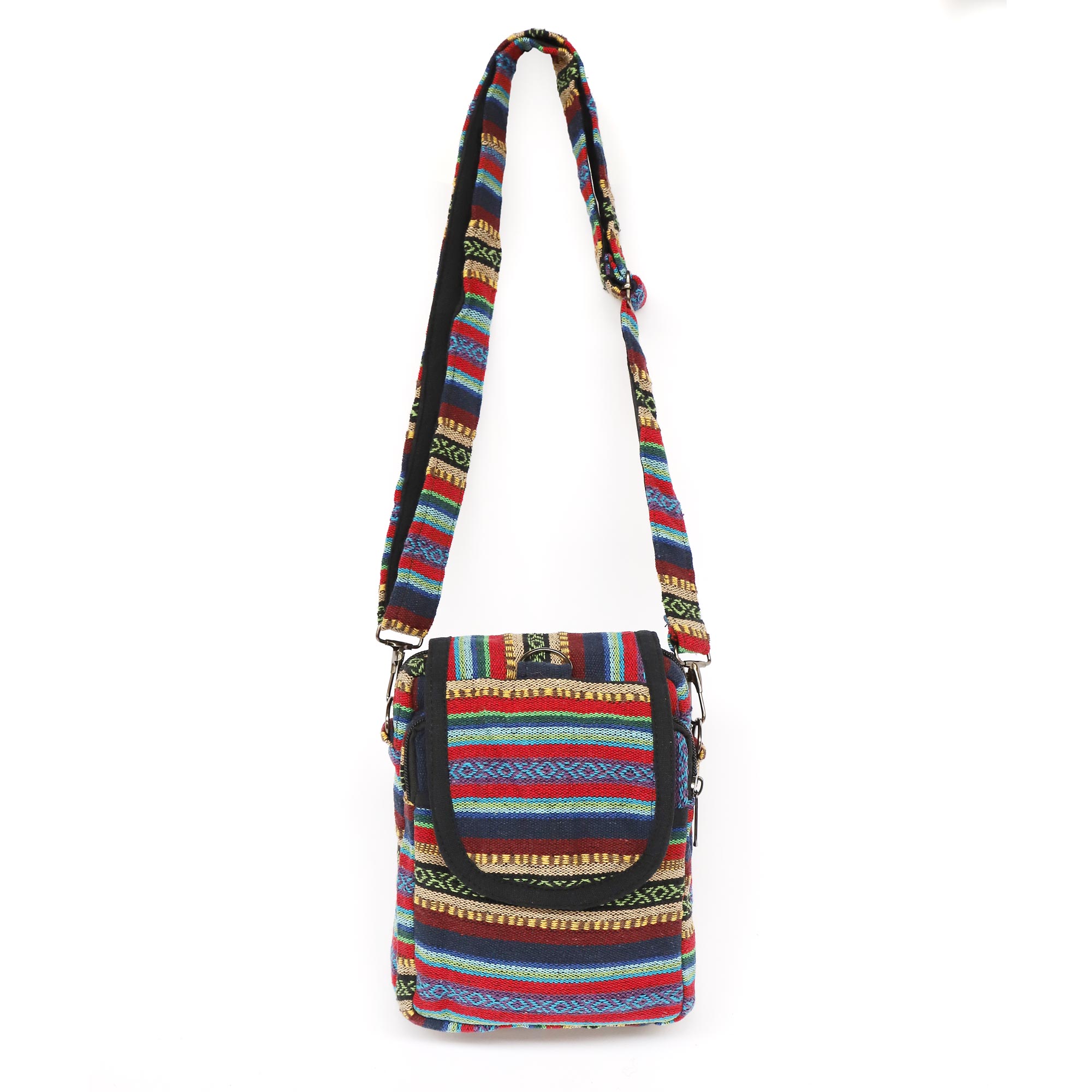 Umhängetasche aus Baumwolljacquard, blau-rot, H 22 cm, B 15 cm, L 7 cm günstig bestellen