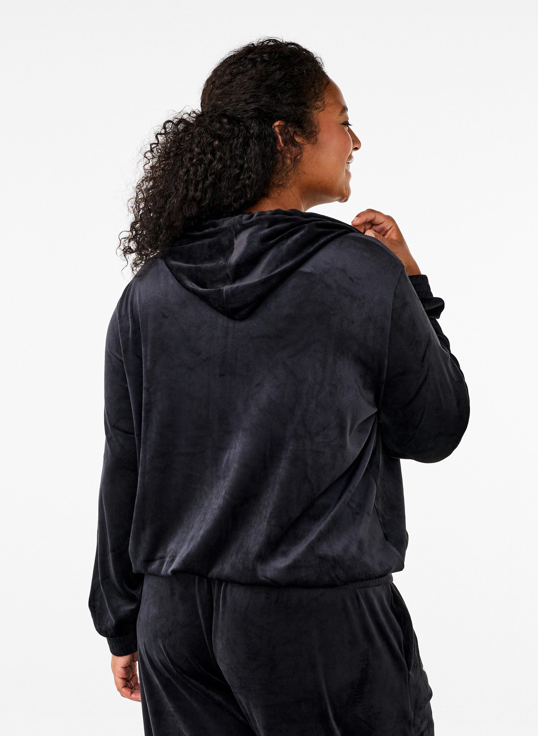 Velour cardigan med hætte