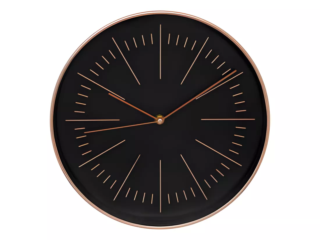 Pendule murale moderne bicolore Noir et Cuivre D 30 cm