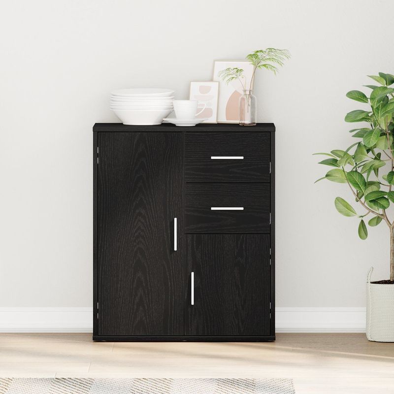vidaXL Dressoir - Zwart Eiken - Bewerkt Hout - Met Lade en Deuren