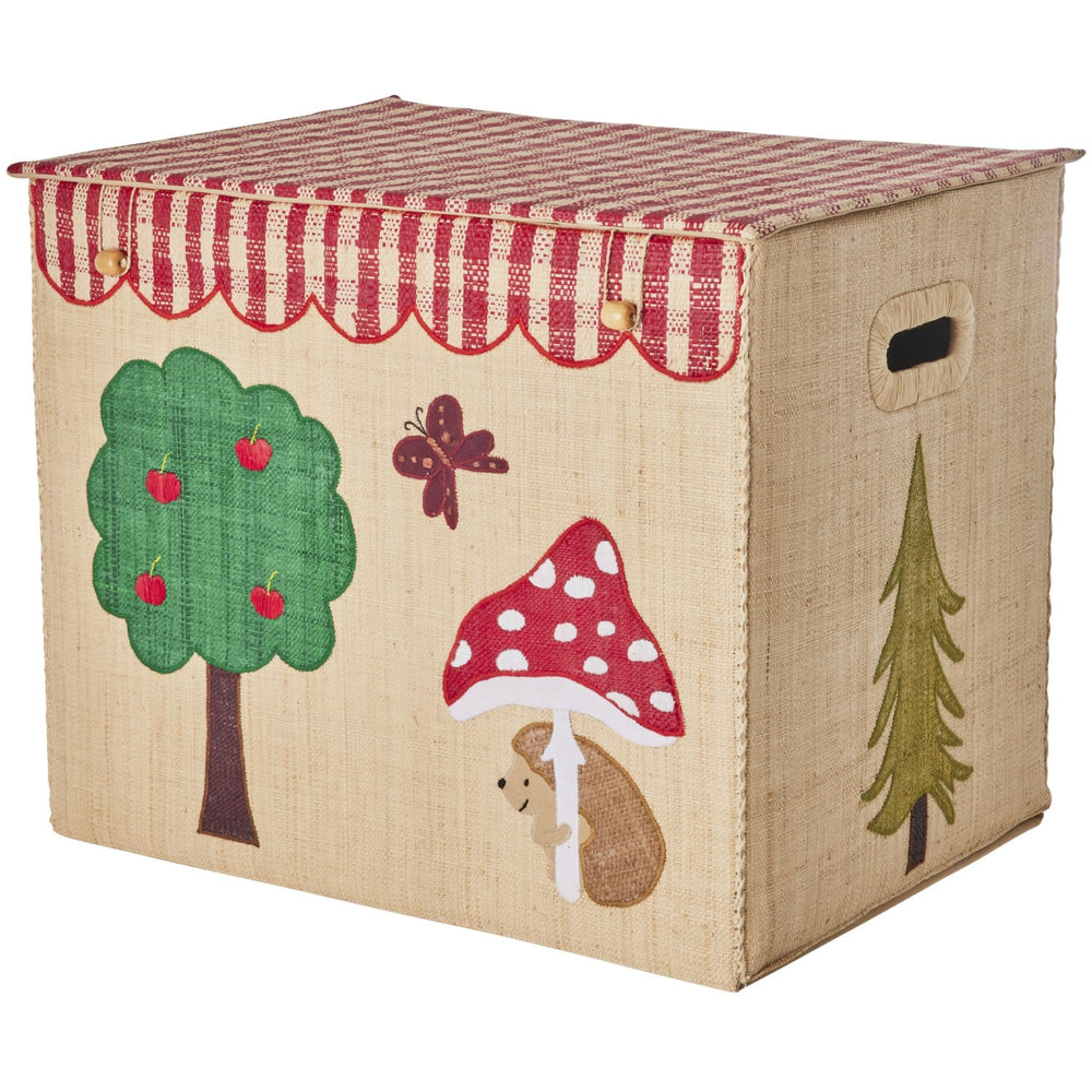 Køb Rice Raffia Opbevaring Box Med Happy Forest Theme - Extra Large - Foldable