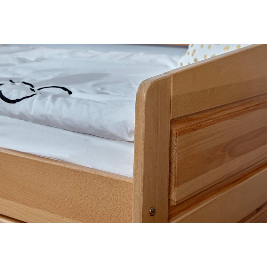 TiCAA Sofabett Micki Buche natur mit 4 Funktionsschubladen