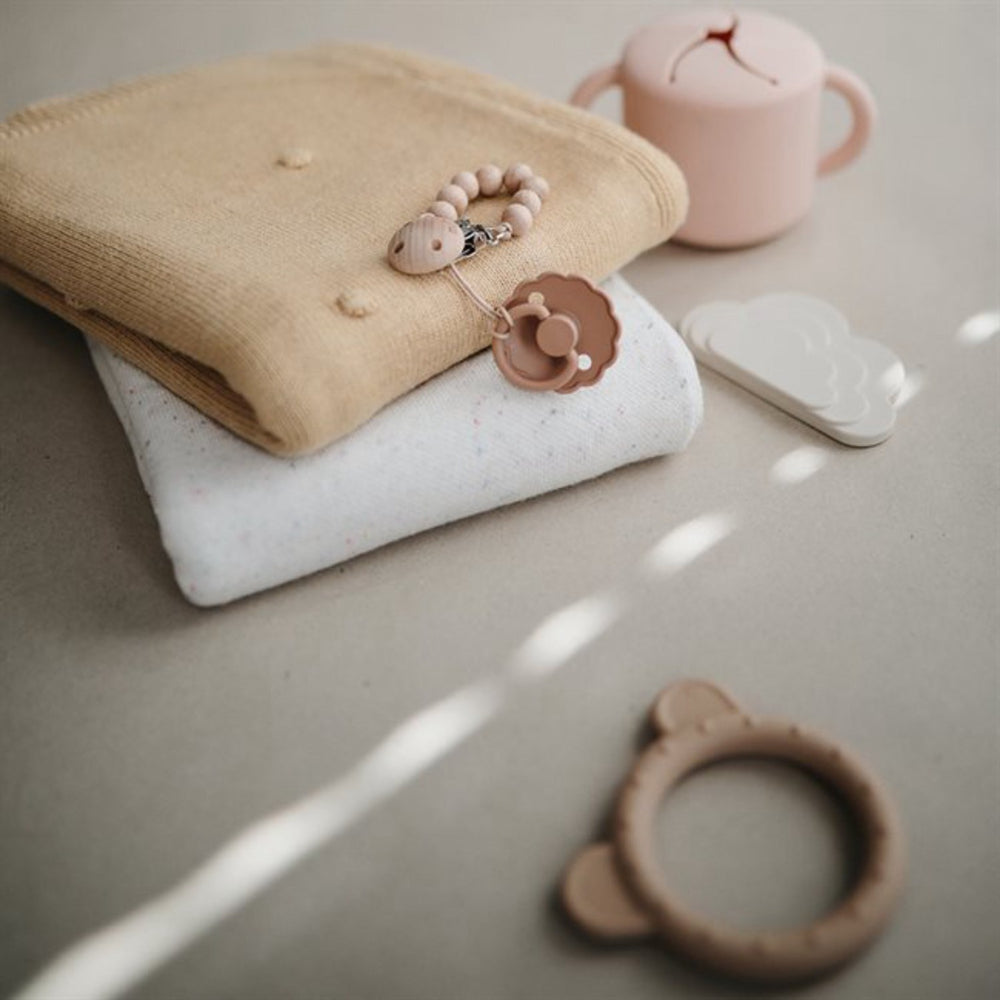 Køb Mushie Pointelle Gray Melange Strikket Baby Tæppe
