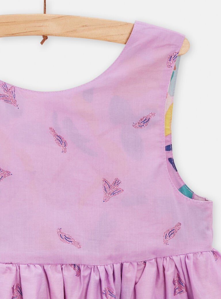 Robe réversible imprimée oiseaux violets pour fille