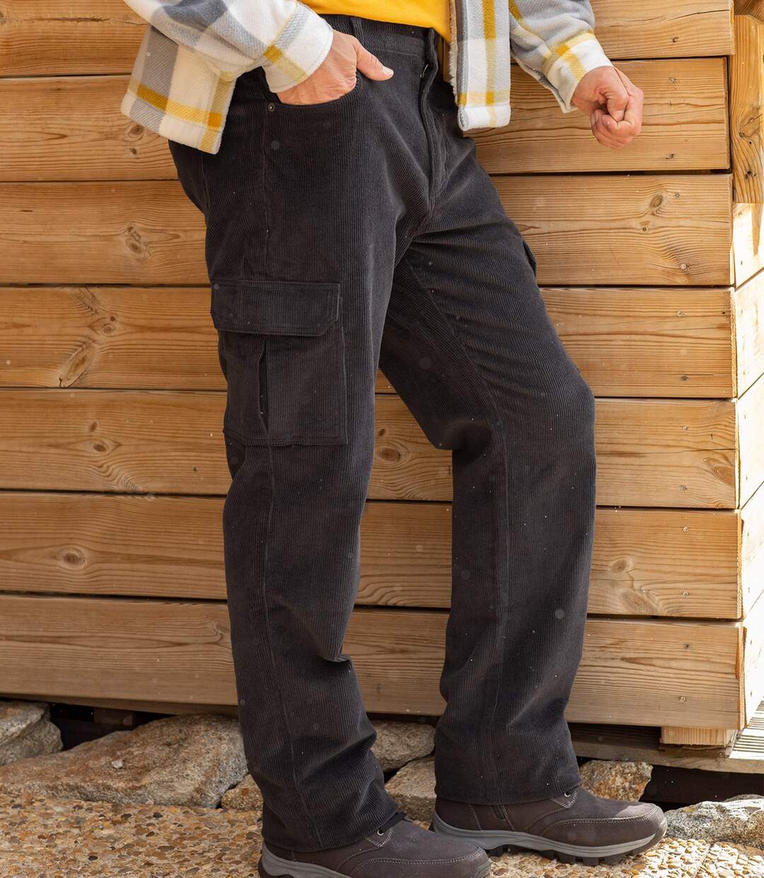 Pantalon Cargo en Velours Côtelé Anthracite