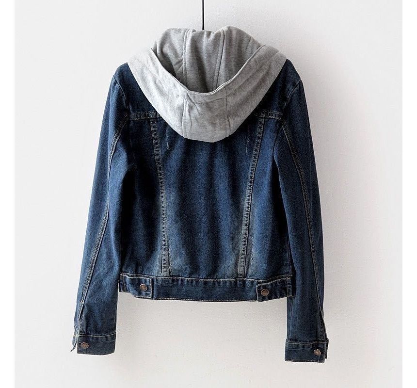 Hanji - Gewassen denimjack met capuchon en knoopjes