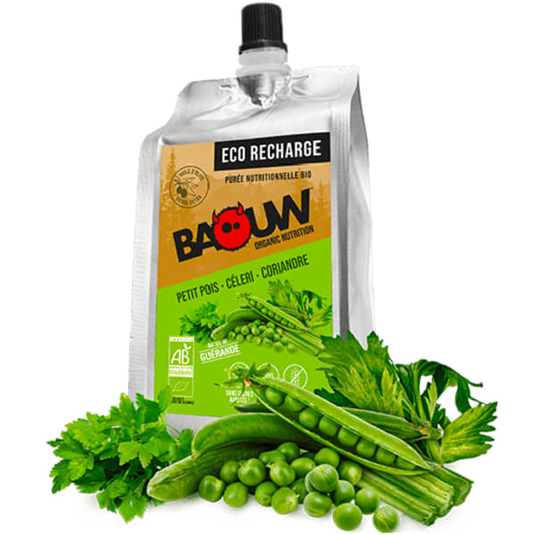 Compotes & purées énergétiques BAOUW BIO RECHARGE PETITS POIS CELERIE CORIANDE 330G