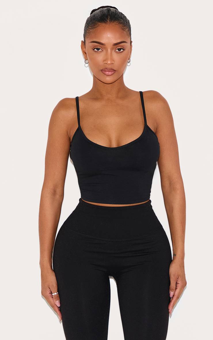 Noir Crop Top Shape En Coton À Bretelles