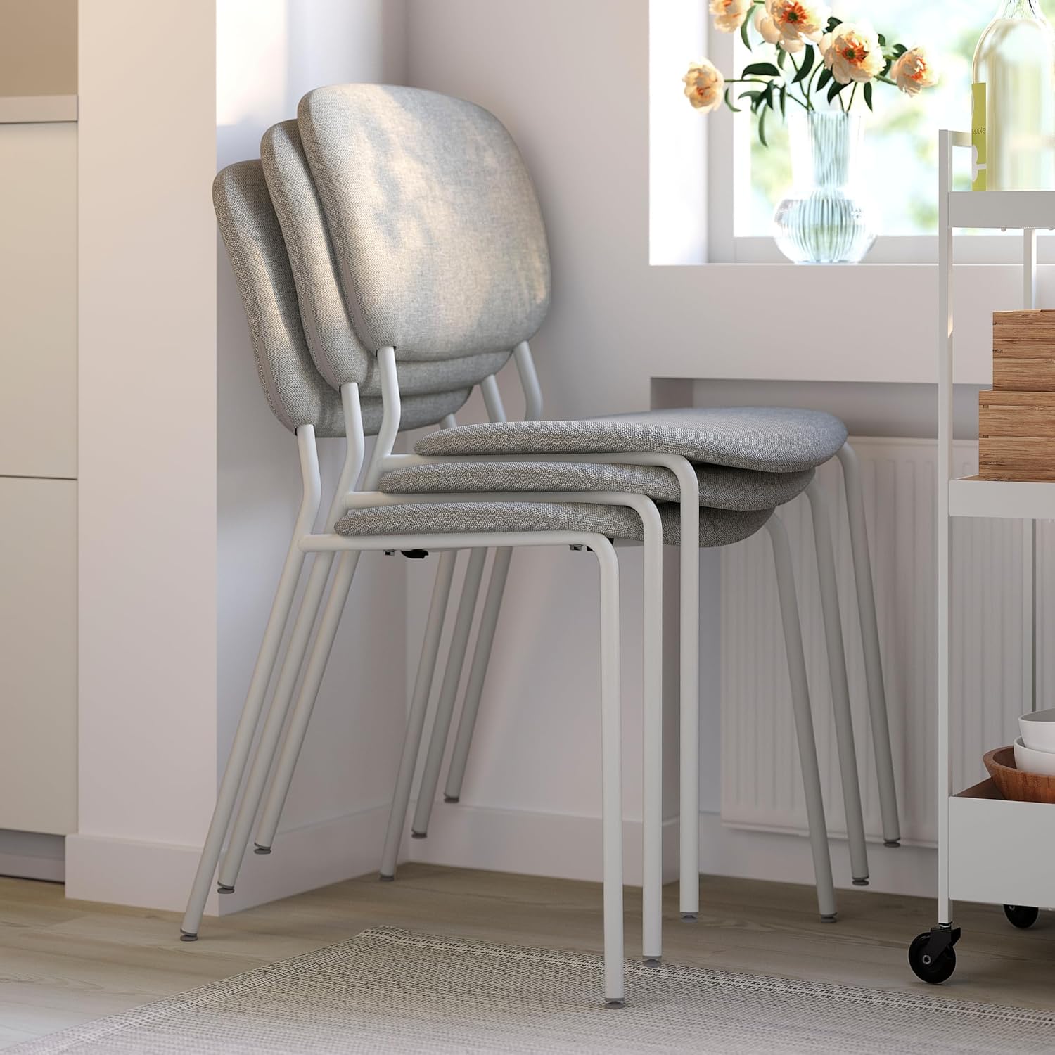 ProTuning VIHALS/VIHALS Tisch und 4 Stühle, Tortisch weiß/weiß Tibbleby beige-grau, 39/95/151x90cm