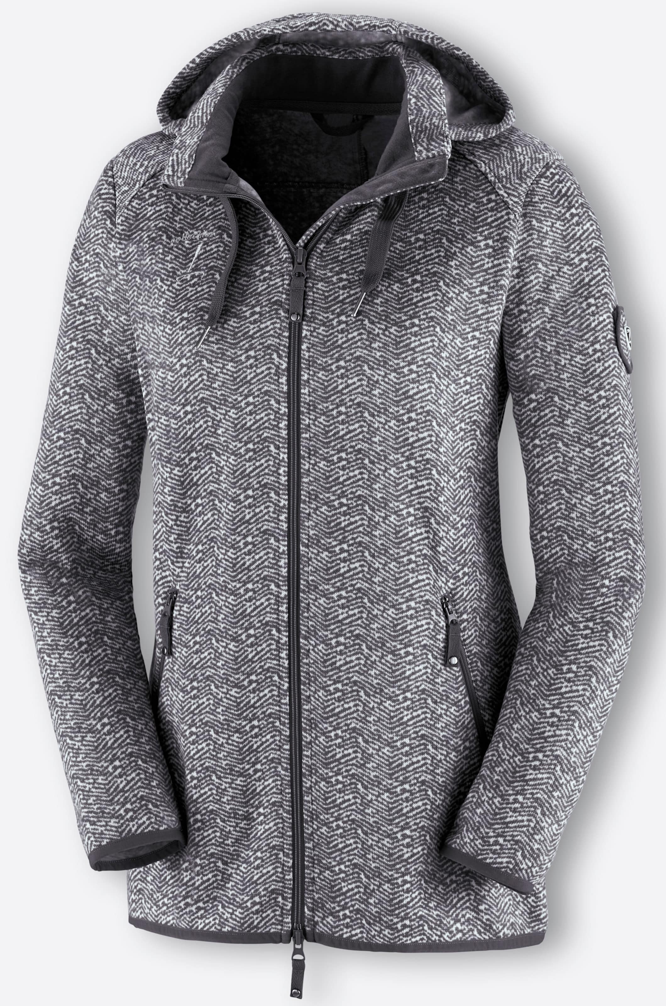Kapuzenfleecejacke in grau-weiß-gemustert
