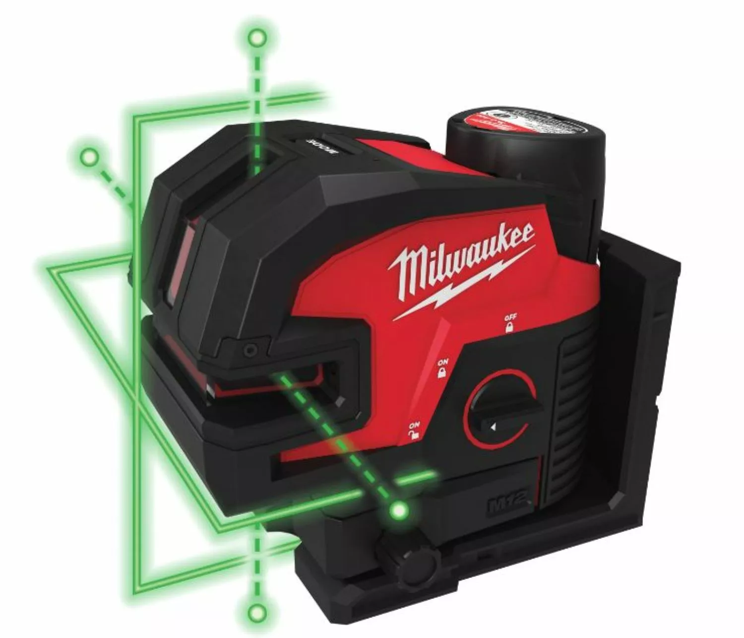 Milwaukee M12 CLL4P-0C 12V Li-Ion accu zelfnivellerende kruislijnlaser met 4 punten body in transportkoffer - groen