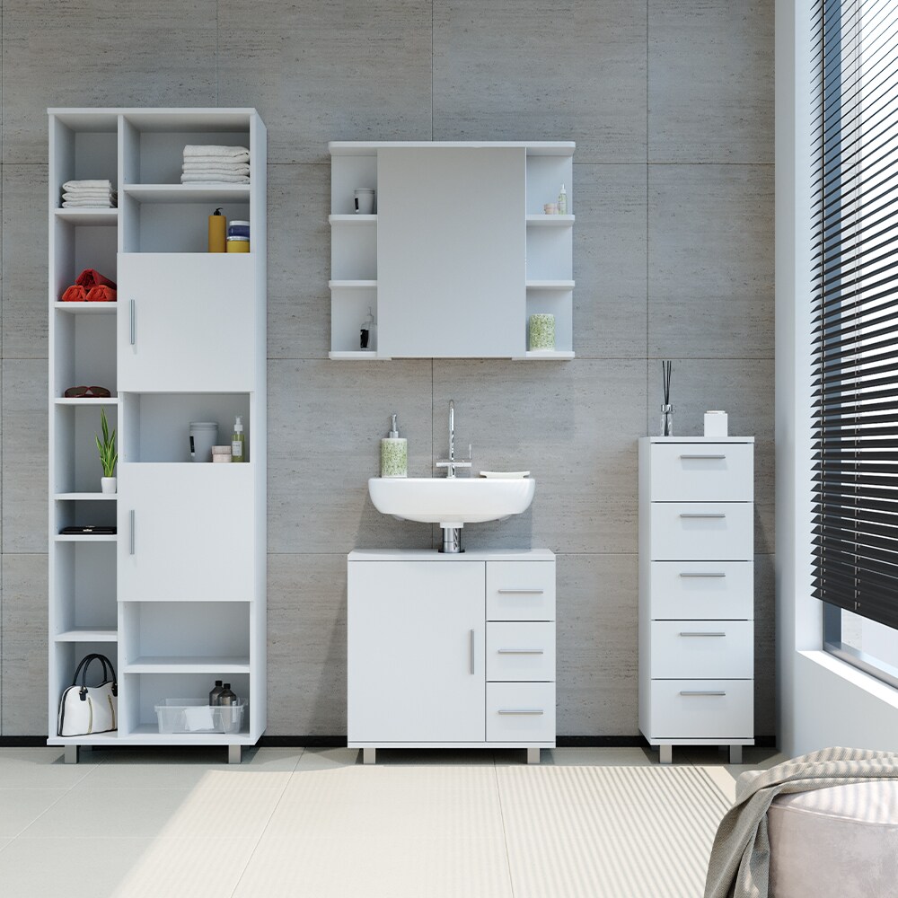 VICCO Badschrank ILIAS 190 x 60 cm Weiß - Hochschrank Regal Badregal