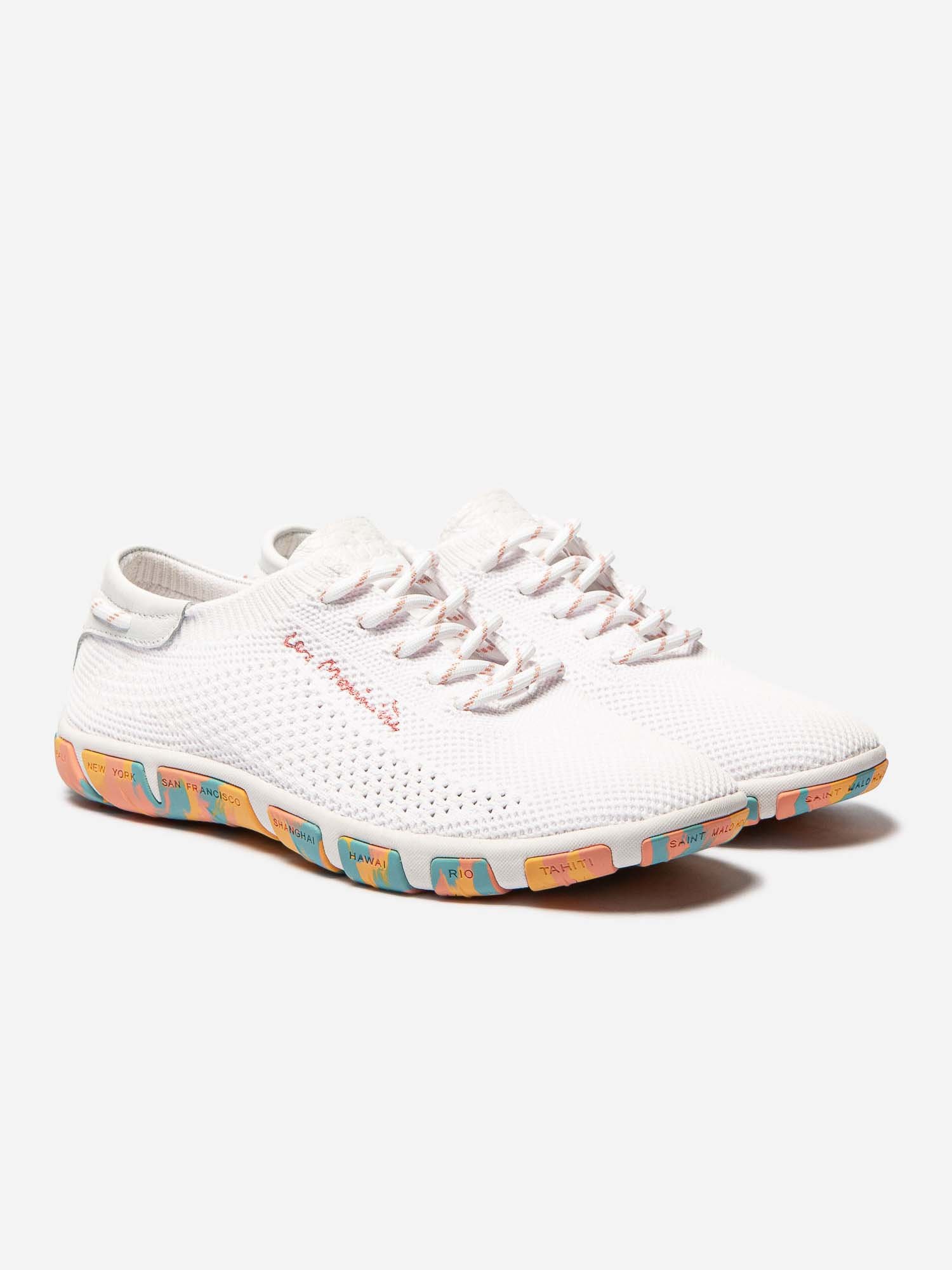 Tennis Femme Confort Textile Recyclé Blanc Semelle Rose