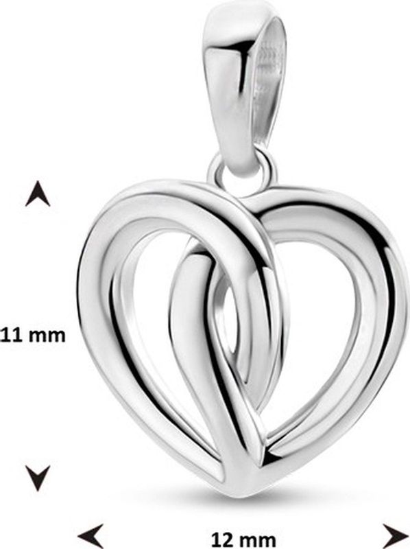 Zilver - Gerhodineerde Hanger - Hart - 1.7 cm hoog - 12 mm breed