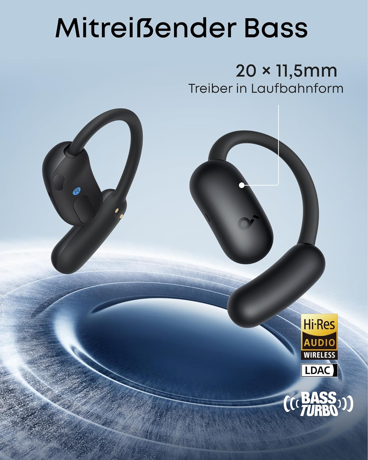 AeroFit 2 AI Bluetooth 5.4 Open-Ear Kopfhörer mit KI-Übersetzung (A3874G12) - Schwarz
