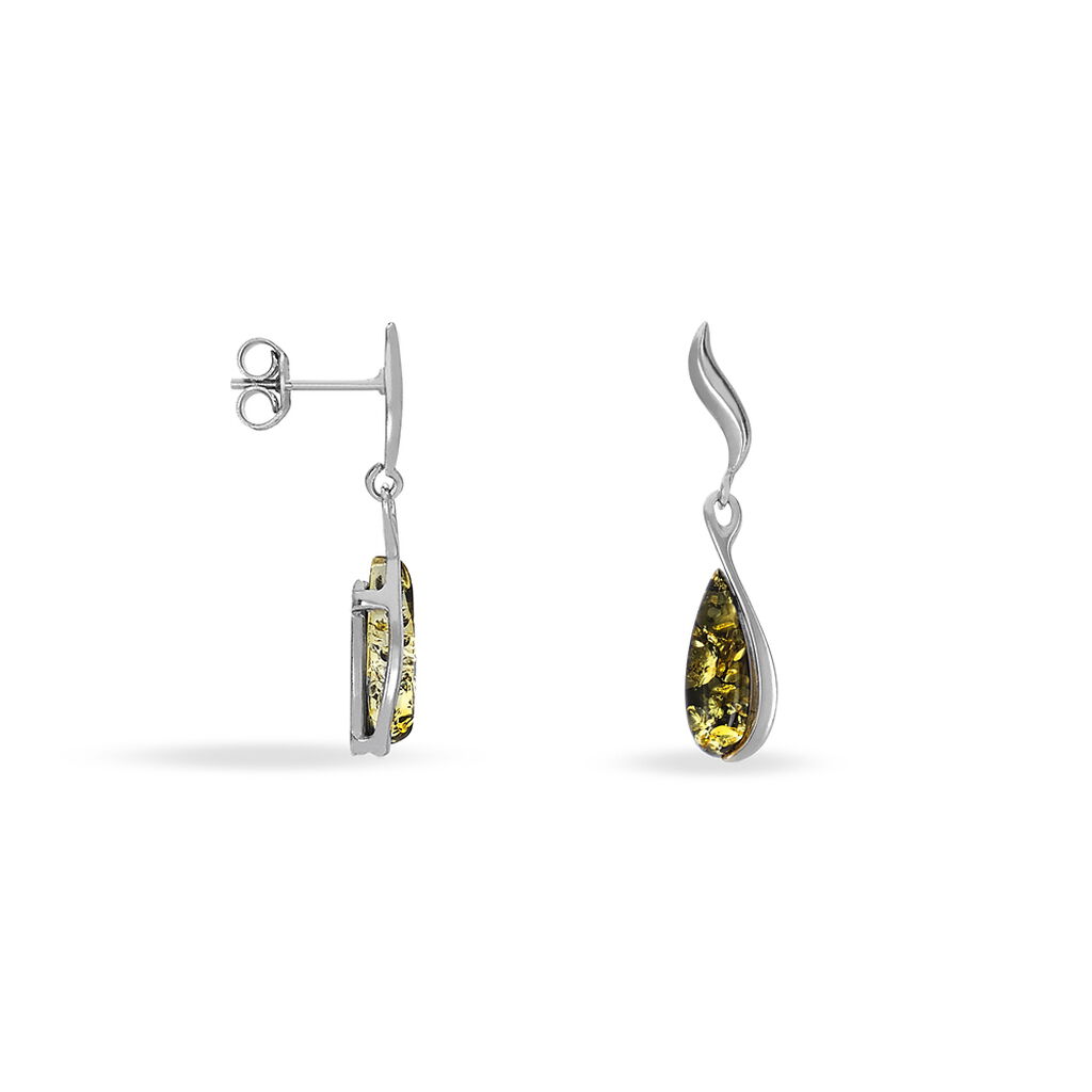Boucles D'oreilles Pendantes Argent Blanc Odilon Ambre