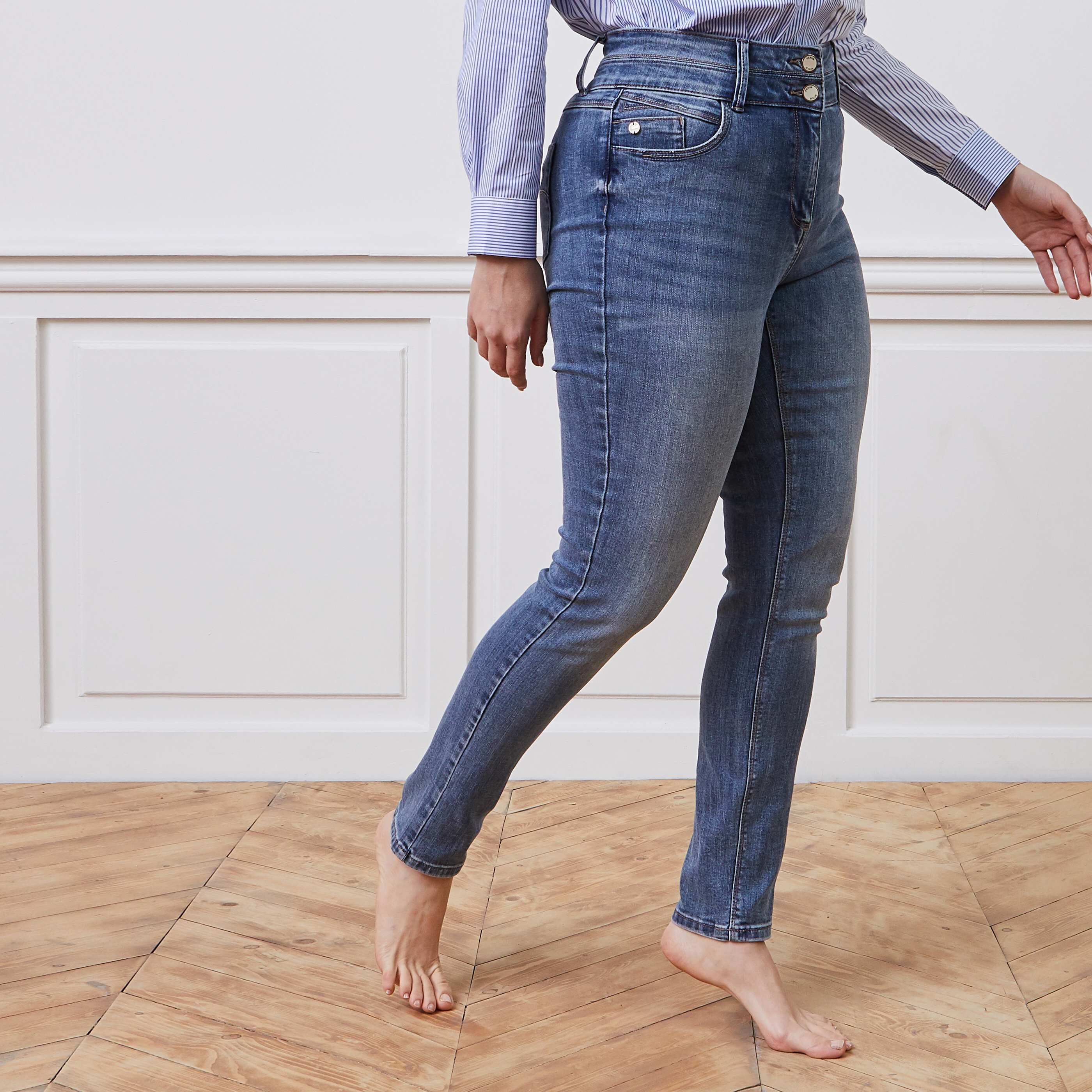 Jean slim taille haute MILAN femme - STONE