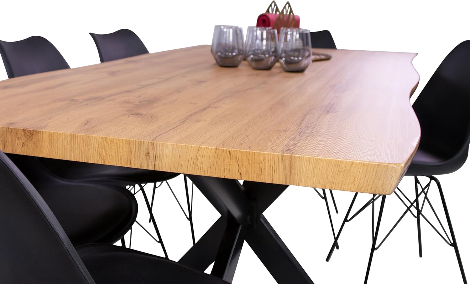 SAM Esstisch Josy | 180 x 90 cm | Holz Wildeiche-Optik | Spider-Gestell Metall schwarz | 40 mm Tischplatte mit Baumkante | Tisch für Esszimmer & Küche
