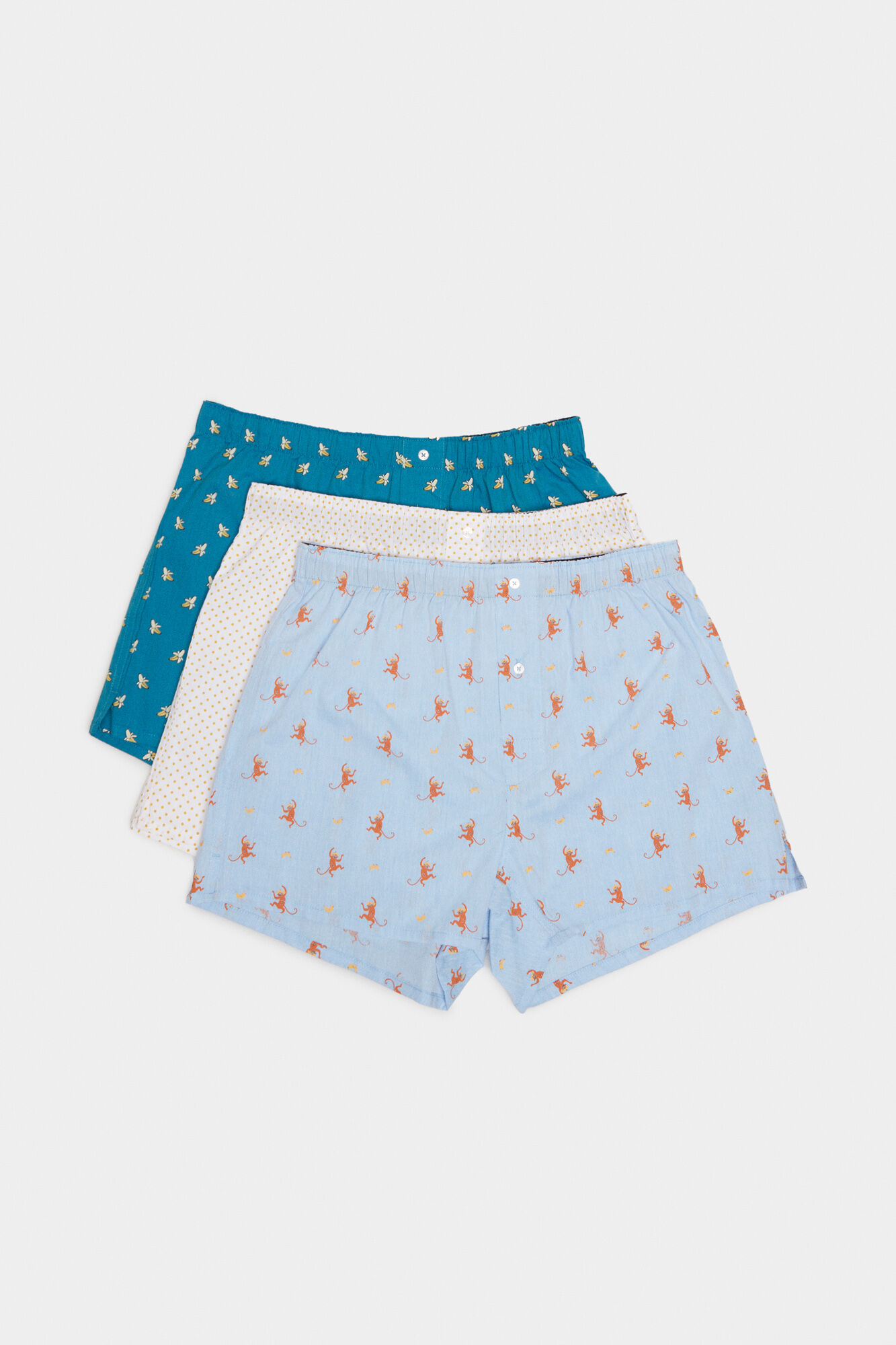 Conjunto de 3 cuecas de tecido com estampa de banana - azul