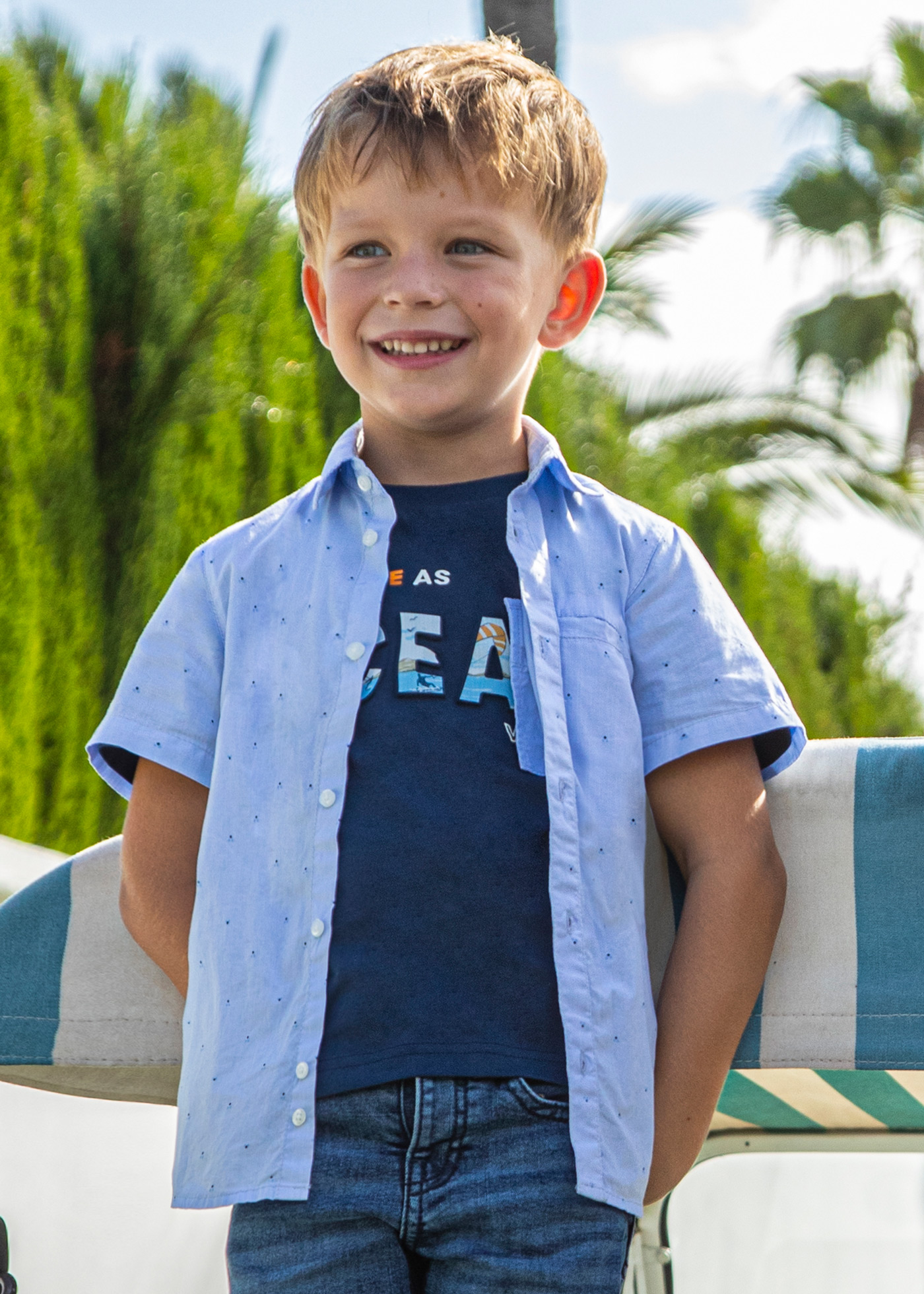 Camisa de algodão estampada de manga curta para meninos