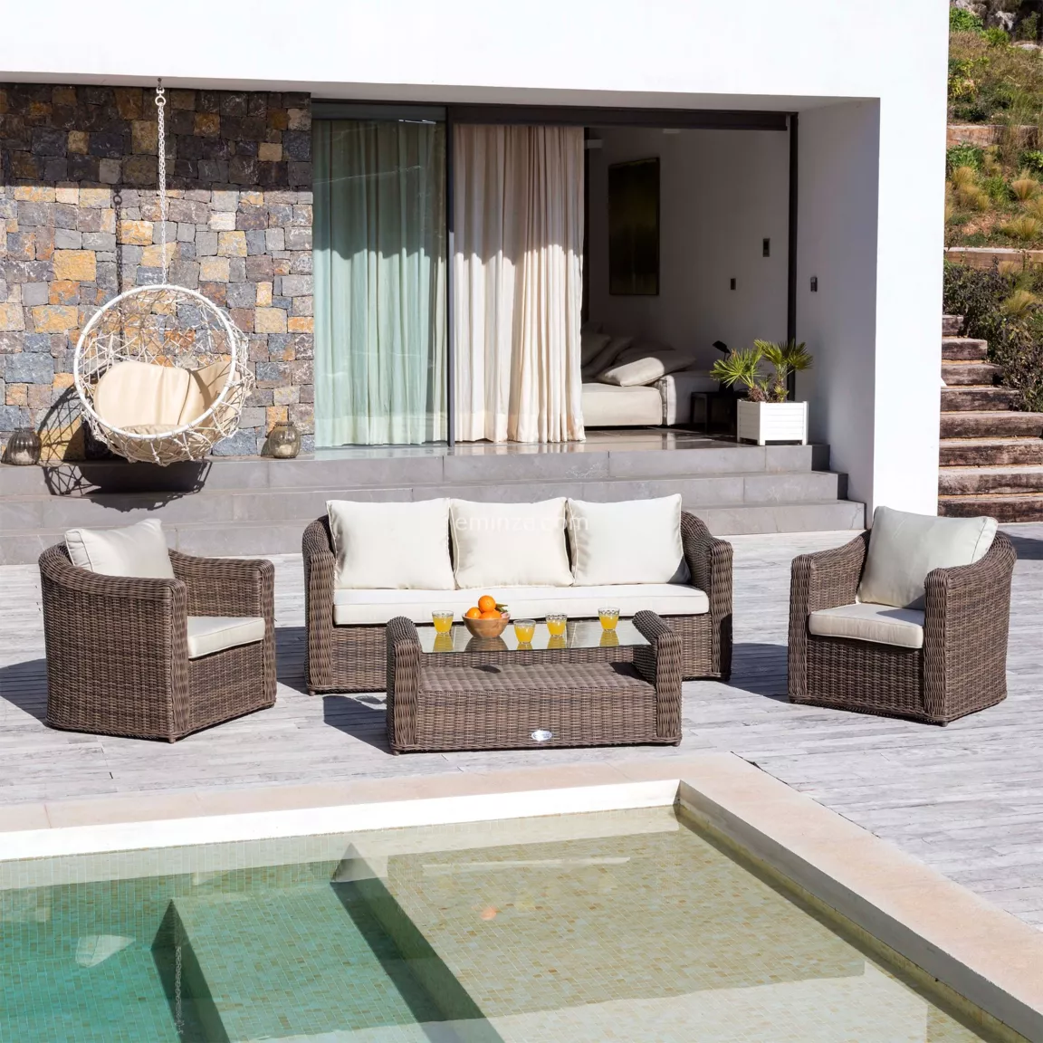 Lot de coussins de remplacement pour salon de jardin Calvi 5 places Beige