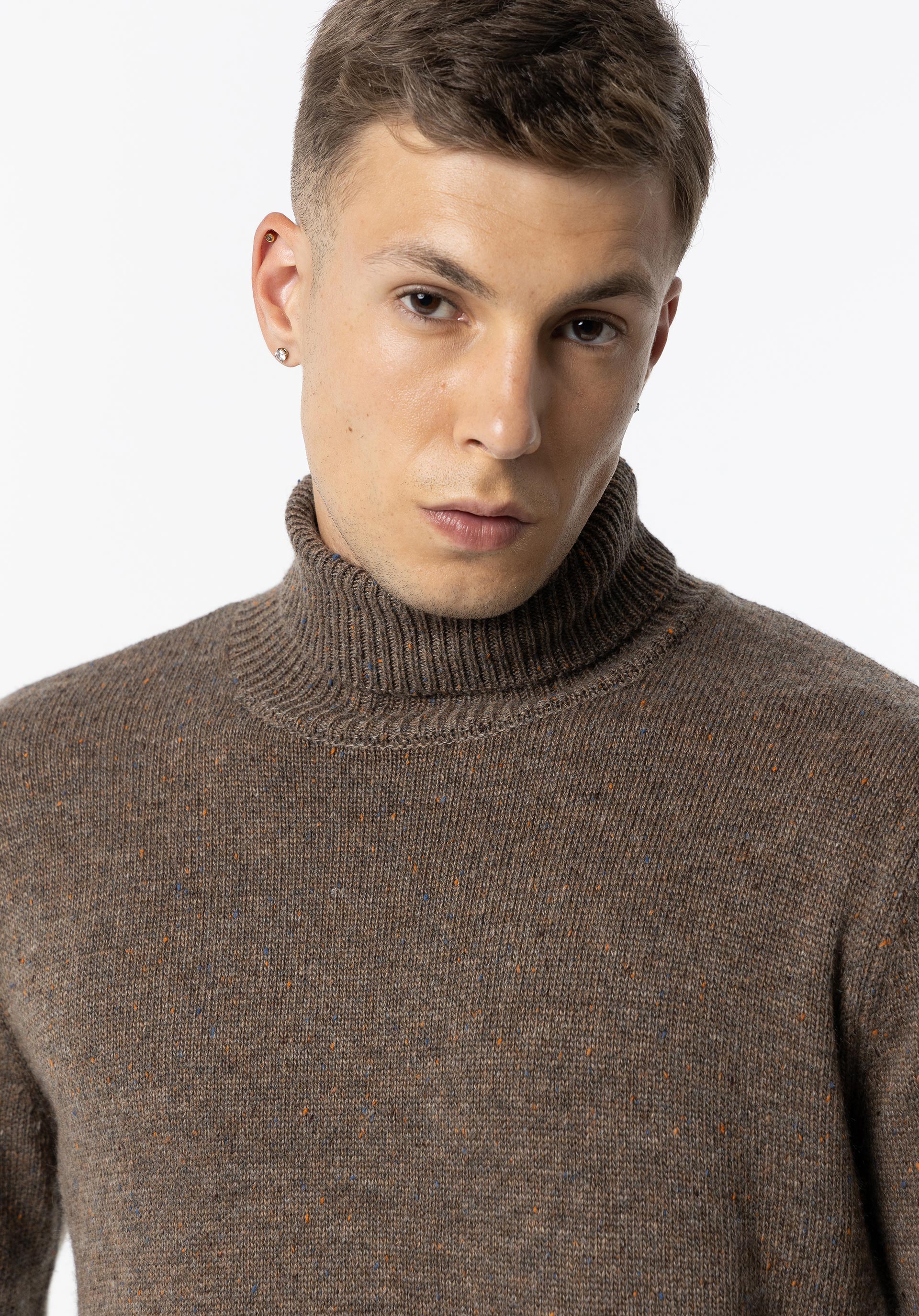 Camisola de Malha Mesclada de Gola Alta