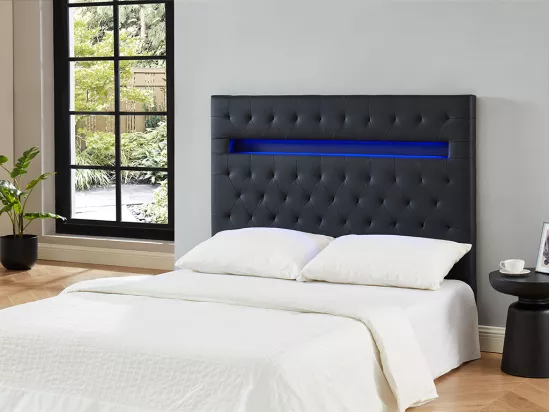 Tête de lit SUPERNOVA II - 170 cm - Avec LEDs - Simili noir