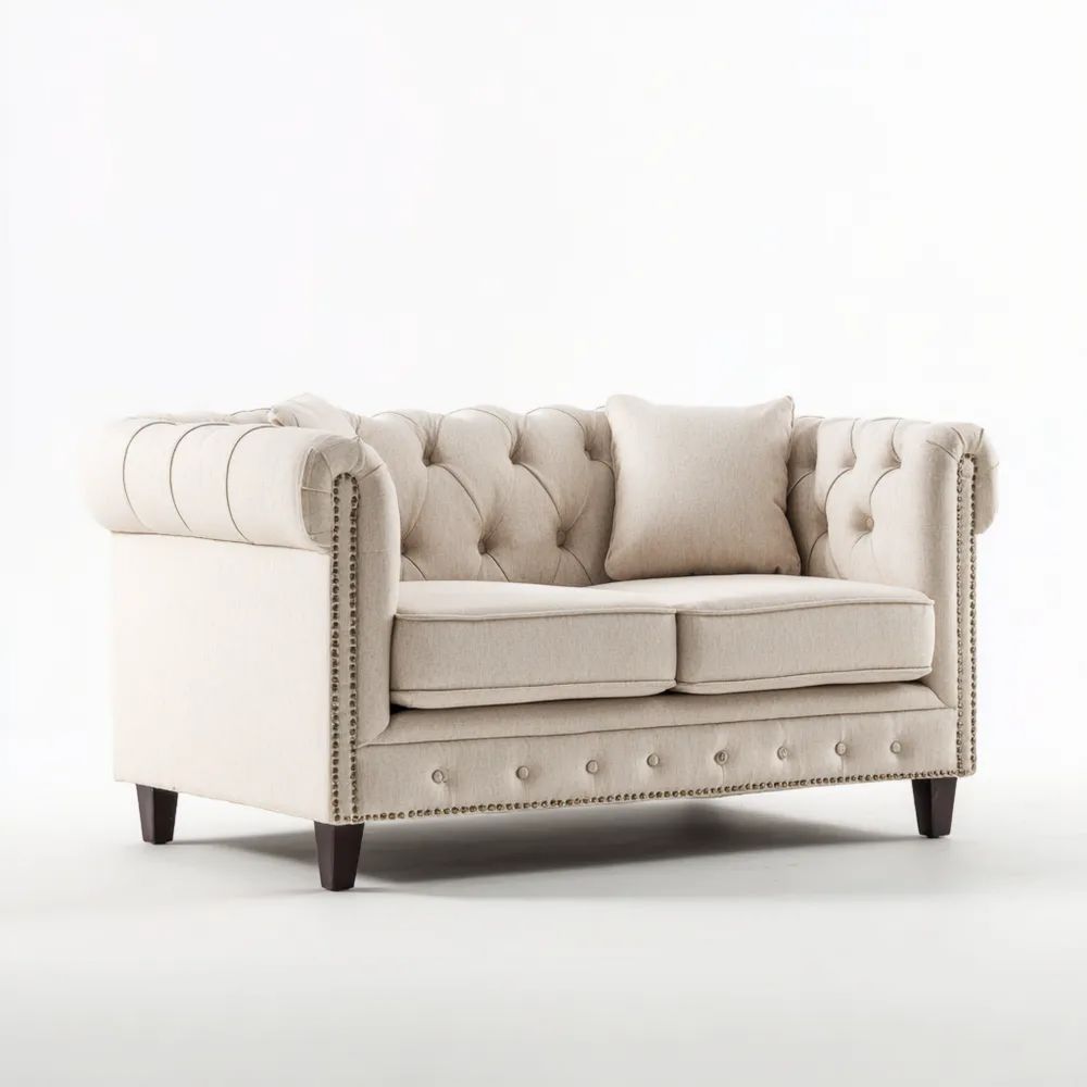 2-Sitzer-Sofa Leinen 160x90x75 cm - Beige - Chesterfield Design
