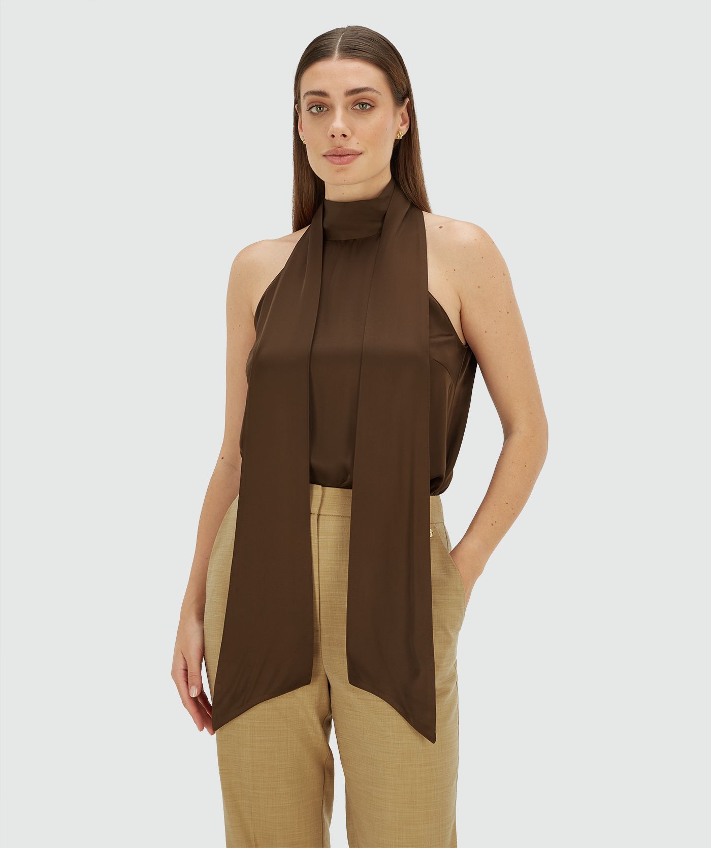 JV-YANIEK loose fit top in satijn look - brown