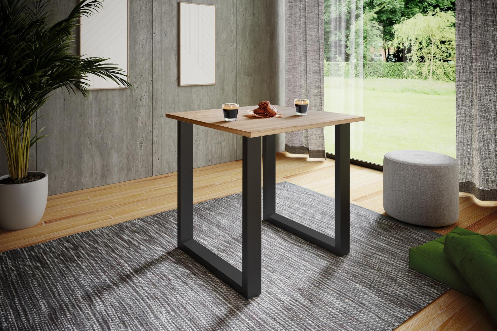 Esstisch XONA - Sonoma Eiche - schwarzes U-Fußgestell - 80x50 cm