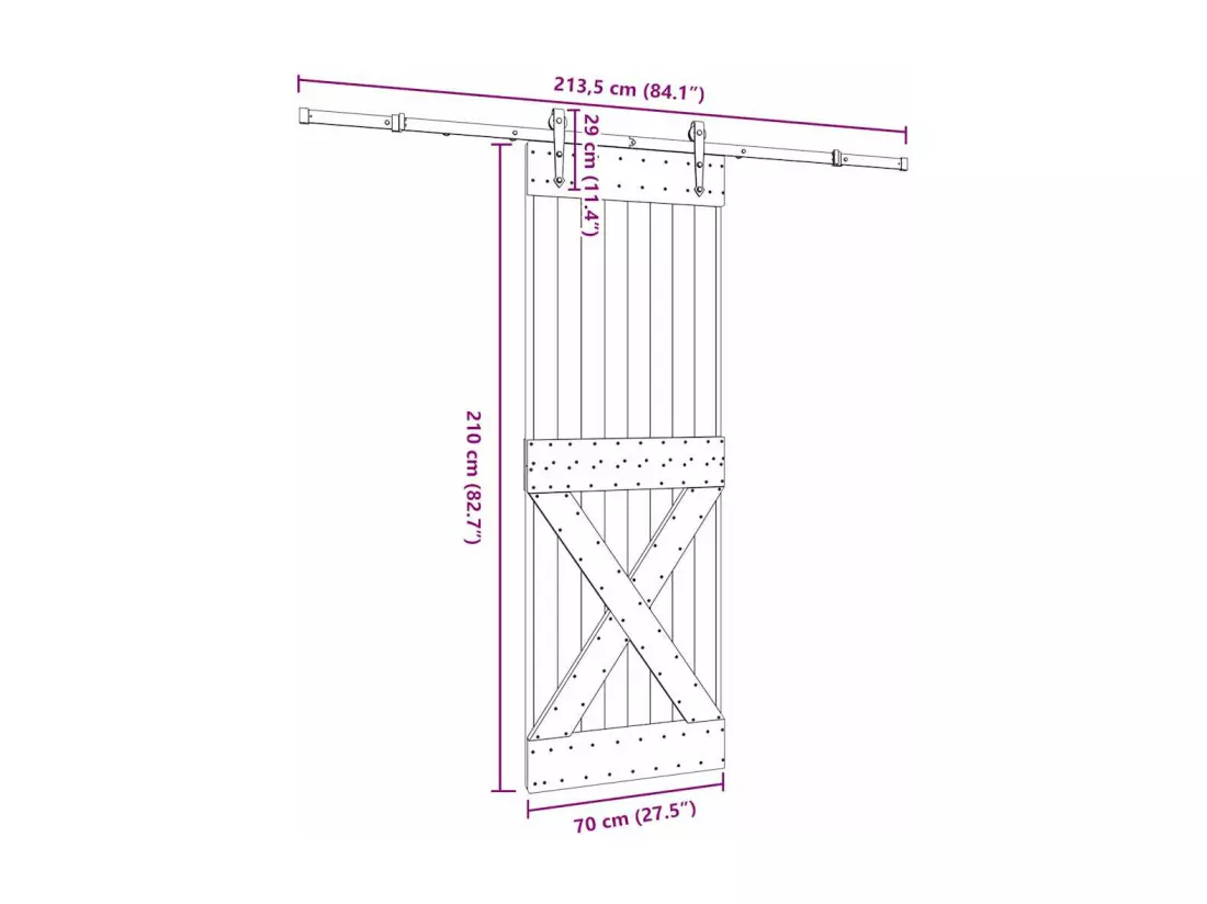 Porte coulissante et kit de quincaillerie 70x210 cm pin massif