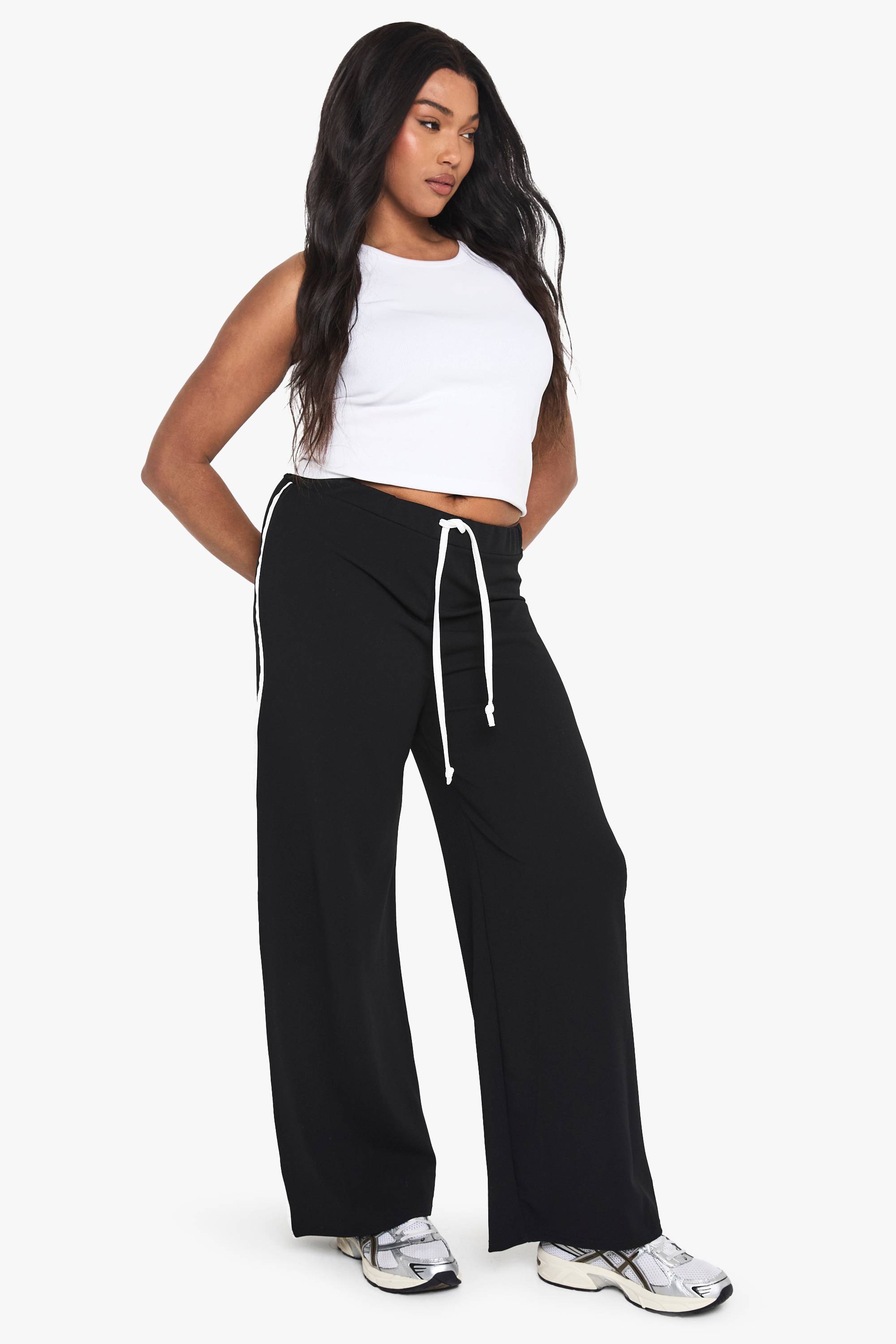 boohoo Plus Scuba Crepe Contrast Straight Leg Trouser